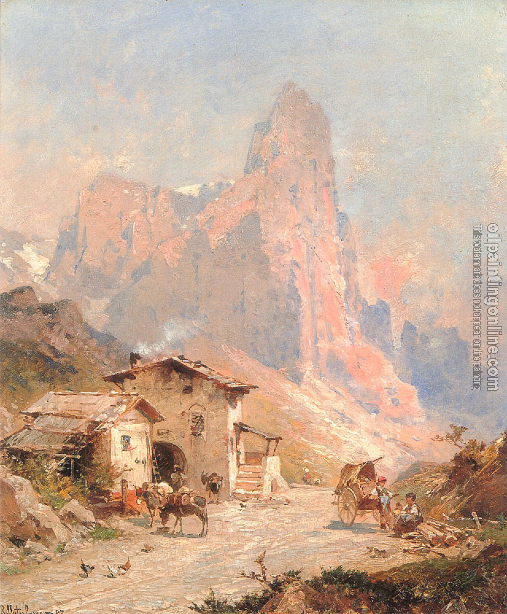 Unterberger, Franz Richard - Figures in a Village in the Dolomites